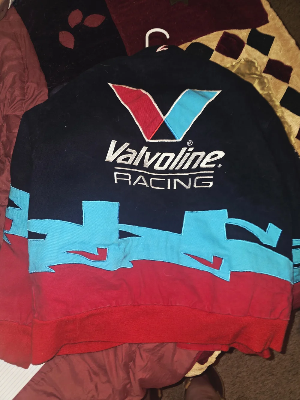 JH Collectibles Black, Red & Light Blue Valvoline Racing Bomber Jacket